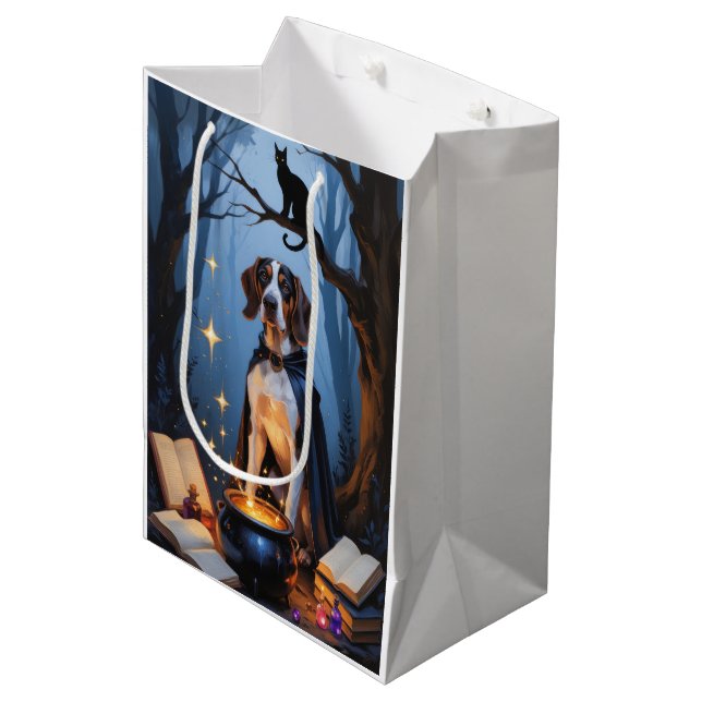 Bluetick Coonhound Whimsical Halloween Painting Medium Gift Bag (Front Angled)