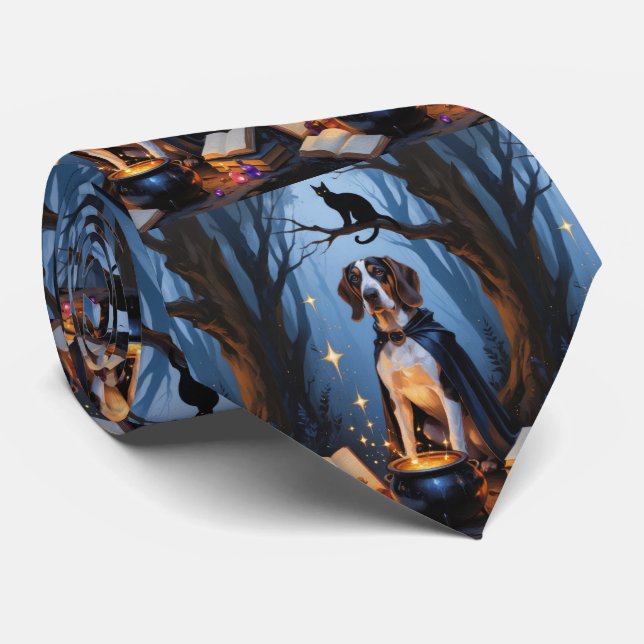 Bluetick Coonhound Whimsical Halloween Painting Neck Tie (Rolled)