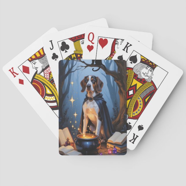 Bluetick Coonhound Whimsical Halloween Painting Poker Cards (Back)