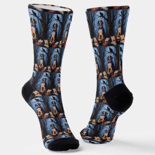 Bluetick Coonhound Whimsical Halloween Painting Socks