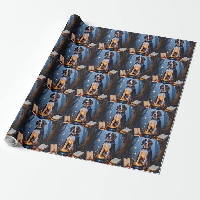 Bluetick Coonhound Whimsical Halloween Painting Wrapping Paper (Unrolled)