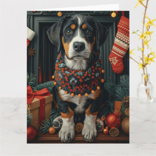 Bluetick Coonhound with Christmas Gifts Fireplace Card