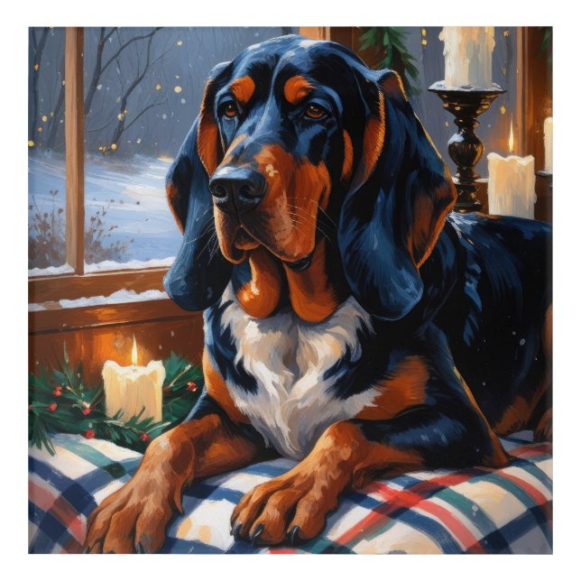 Bluetick Coonhound With Christmas Lights Holiday Acrylic Print (Front)