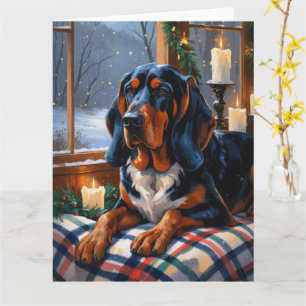 Bluetick Coonhound With Christmas Lights Holiday Card