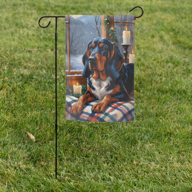Bluetick Coonhound With Christmas Lights Holiday Garden Flag (In SItu)