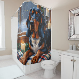 Bluetick Coonhound With Christmas Lights Holiday Shower Curtain