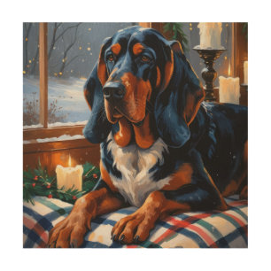 Bluetick Coonhound With Christmas Lights Holiday Wood Wall Art