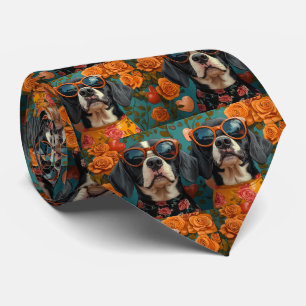 Bluetick Coonhound With Heart Rose Valentine's Day Neck Tie