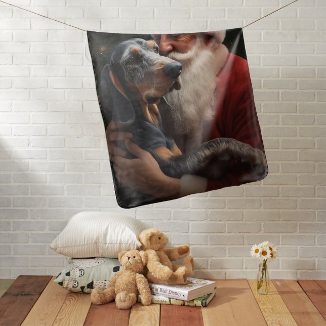 Bluetick Coonhound With Santa Claus Christmas Baby Blanket (In Situ)