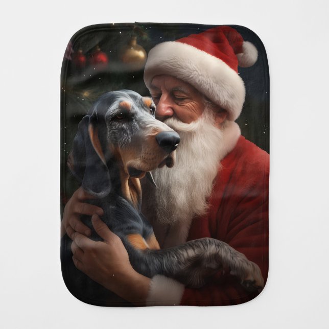 Bluetick Coonhound With Santa Claus Christmas Baby Burp Cloth (Front)