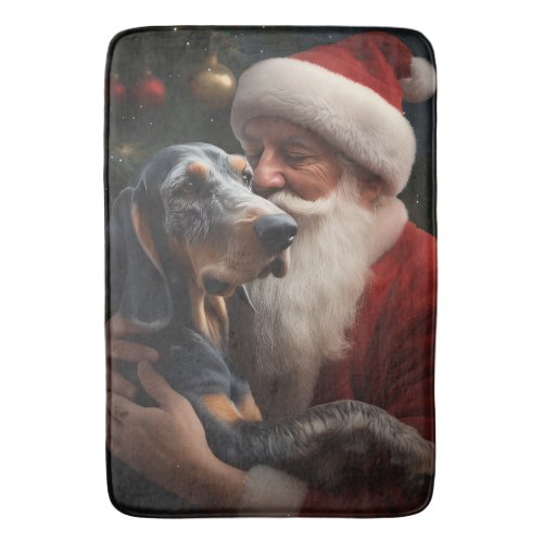 Bluetick Coonhound With Santa Claus Christmas Bath Mat