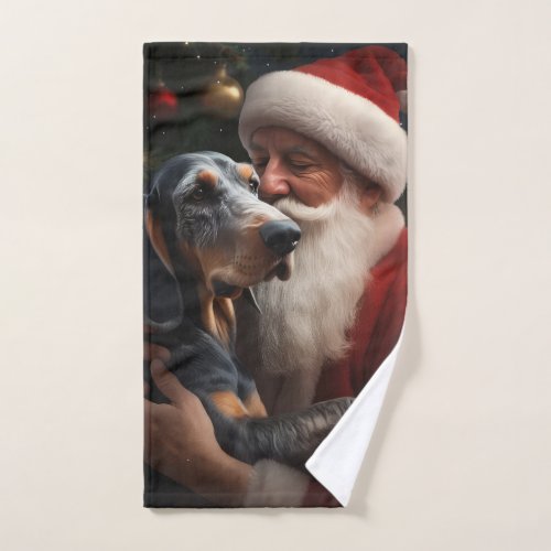 Bluetick Coonhound With Santa Claus Christmas Bath Towel Set