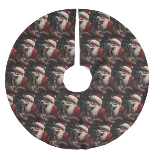 Bluetick Coonhound With Santa Claus Christmas Brushed Polyester Tree Skirt