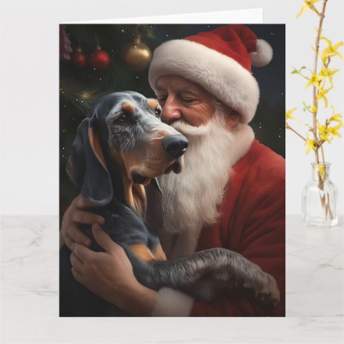 Bluetick Coonhound With Santa Claus Christmas Card