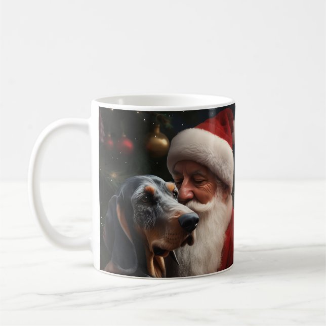 Bluetick Coonhound With Santa Claus Christmas Coffee Mug (Left)