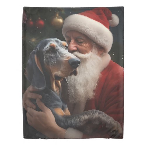 Bluetick Coonhound With Santa Claus Christmas Duvet Cover