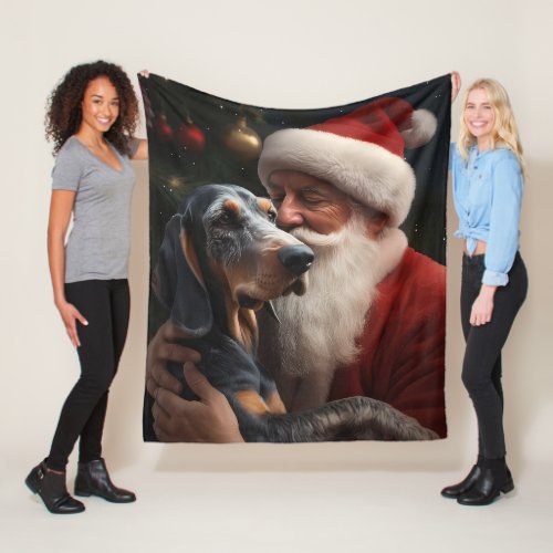 Bluetick Coonhound With Santa Claus Christmas Fleece Blanket