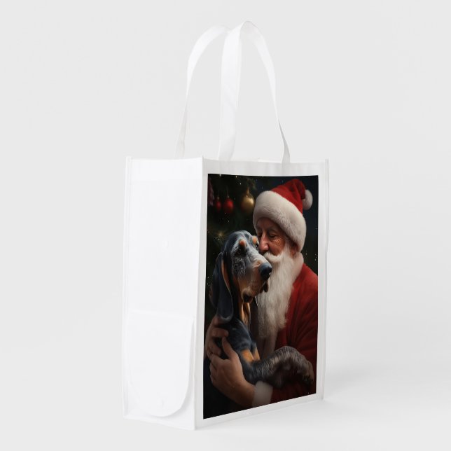 Bluetick Coonhound With Santa Claus Christmas Grocery Bag (Front Side)