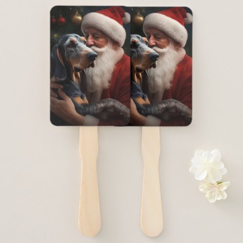 Bluetick Coonhound With Santa Claus Christmas Hand Fan