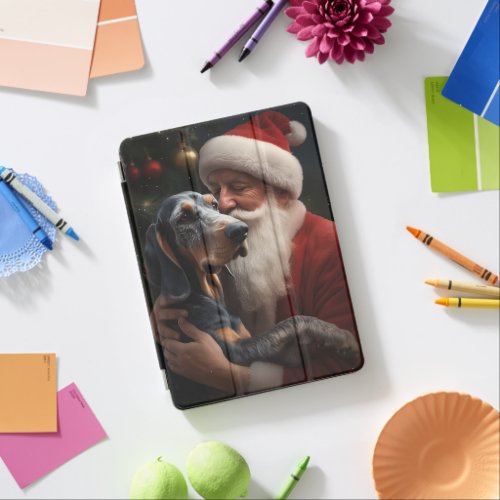 Bluetick Coonhound With Santa Claus Christmas iPad Air Cover