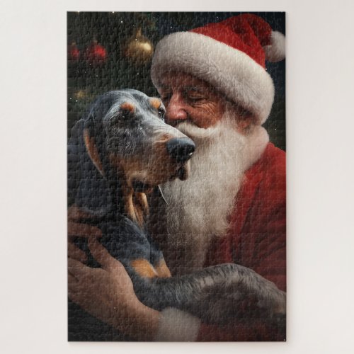 Bluetick Coonhound With Santa Claus Christmas Jigsaw Puzzle