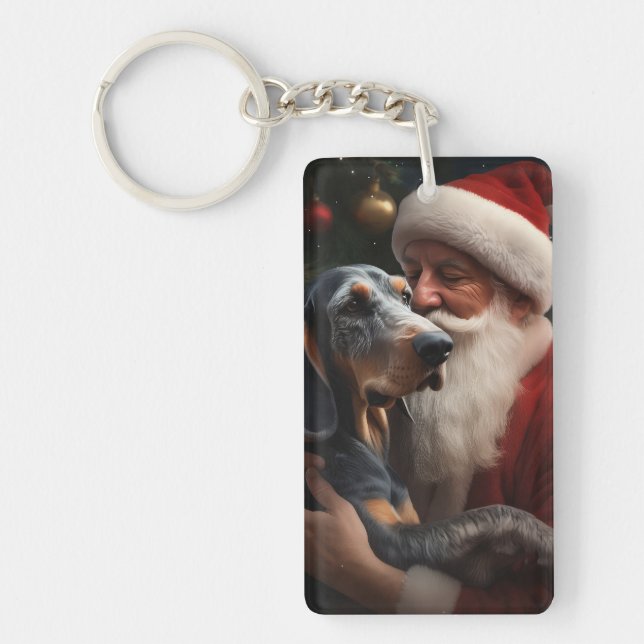 Bluetick Coonhound With Santa Claus Christmas Keychain (Front)