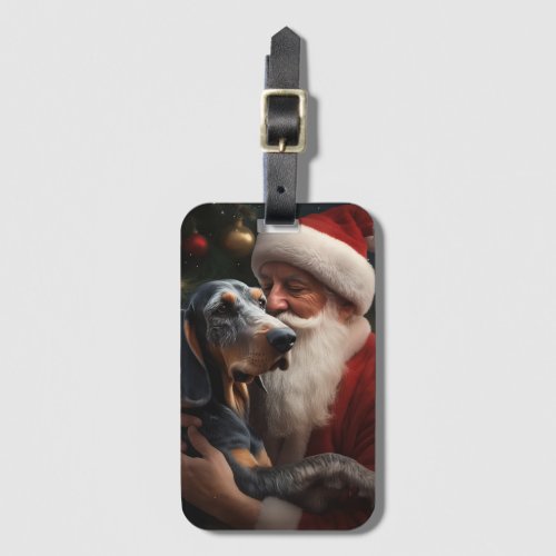 Bluetick Coonhound With Santa Claus Christmas Luggage Tag