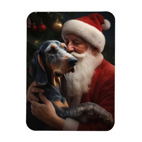 Bluetick Coonhound With Santa Claus Christmas Magnet