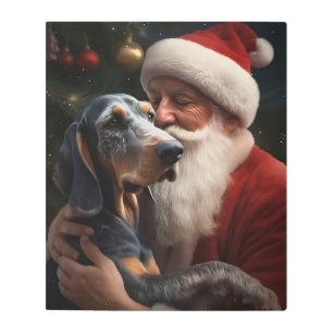 Bluetick Coonhound With Santa Claus Christmas Metal Print