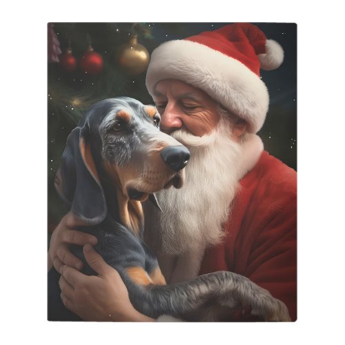 Bluetick Coonhound With Santa Claus Christmas Metal Print