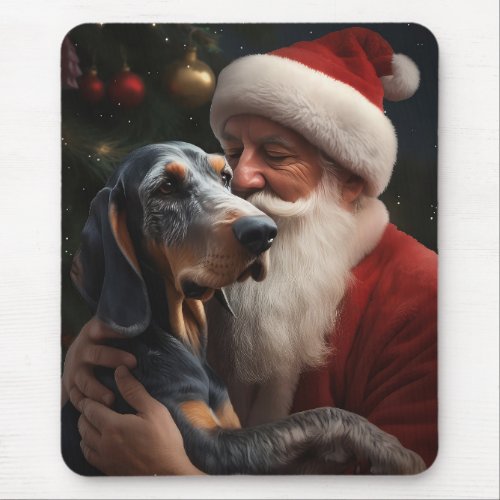 Bluetick Coonhound With Santa Claus Christmas Mouse Pad