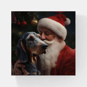 Bluetick Coonhound With Santa Claus Christmas Paperweight