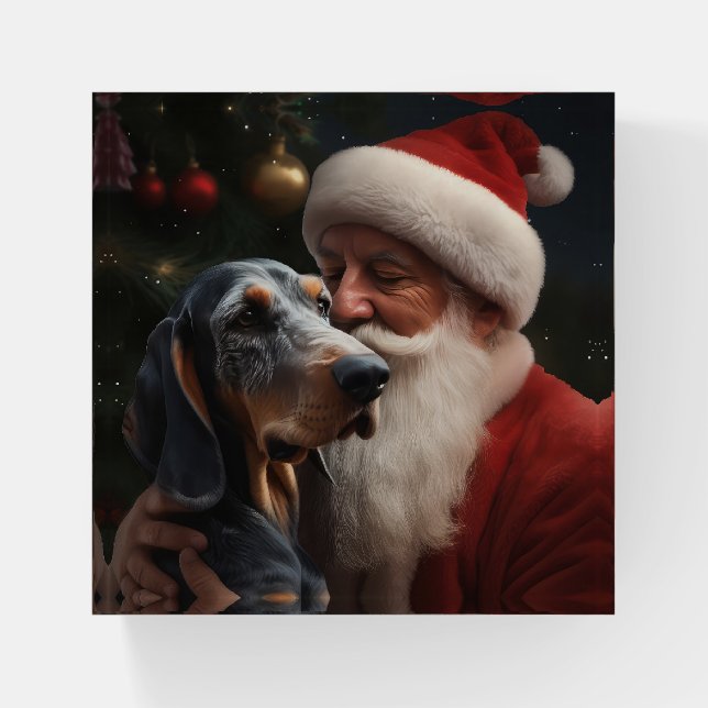 Bluetick Coonhound With Santa Claus Christmas Paperweight (Front)