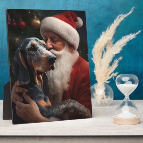 Bluetick Coonhound With Santa Claus Christmas Plaque