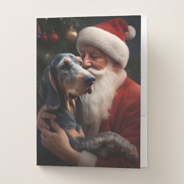 Bluetick Coonhound With Santa Claus Christmas Pocket Folder (Front)