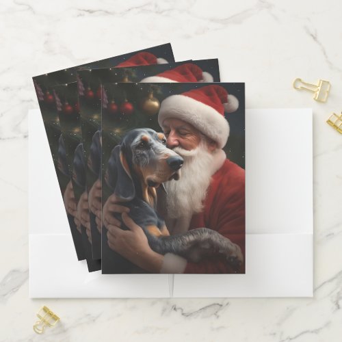 Bluetick Coonhound With Santa Claus Christmas Pocket Folder