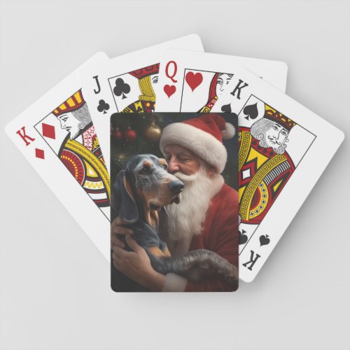 Bluetick Coonhound With Santa Claus Christmas Poker Cards
