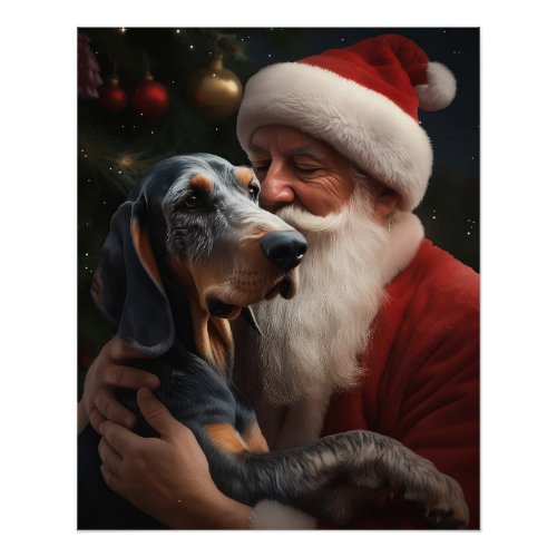 Bluetick Coonhound With Santa Claus Christmas Poster