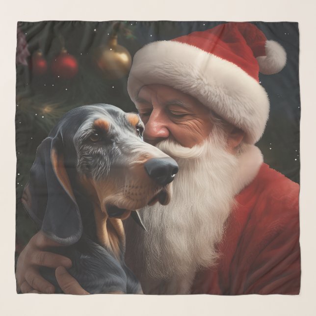 Bluetick Coonhound With Santa Claus Christmas Scarf (Front)