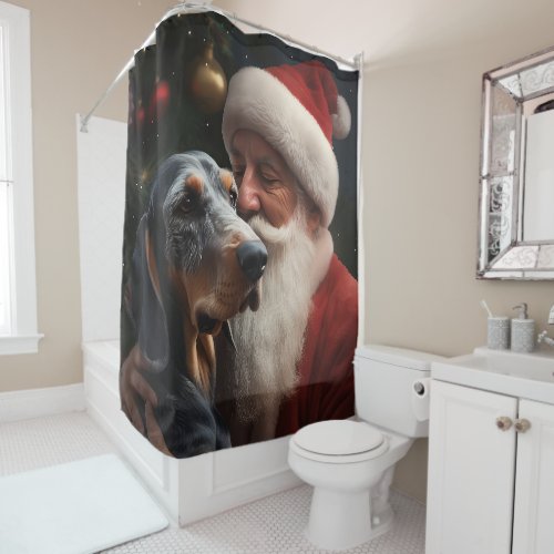 Bluetick Coonhound With Santa Claus Christmas Shower Curtain