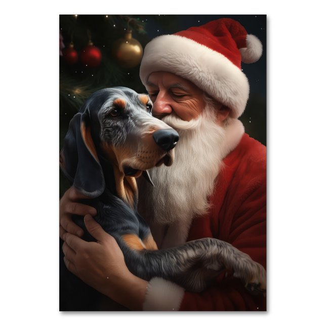 Bluetick Coonhound With Santa Claus Christmas Table Number (Front)
