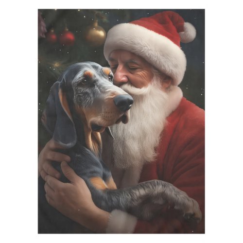 Bluetick Coonhound With Santa Claus Christmas Tablecloth