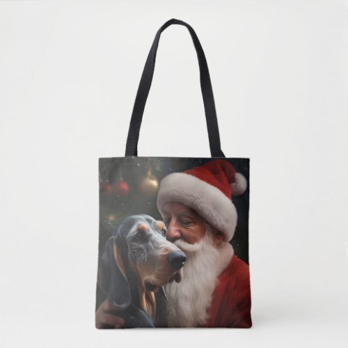 Bluetick Coonhound With Santa Claus Christmas Tote Bag