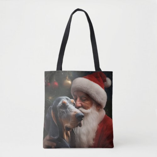 Bluetick Coonhound With Santa Claus Christmas Tote Bag