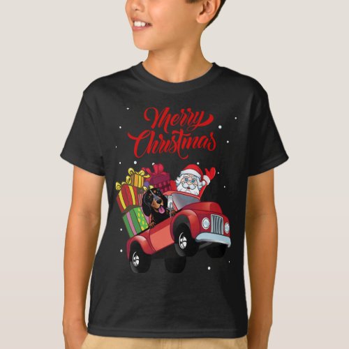 Bluetick Coonhound With Santa Claus In Red Truck D T_Shirt