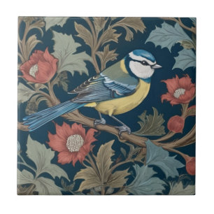 Bluetit William Morris style Right Bird Blue Tit  Ceramic Tile