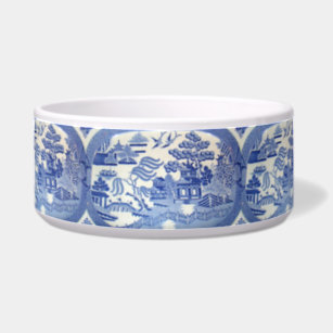 blue and white dog bowl