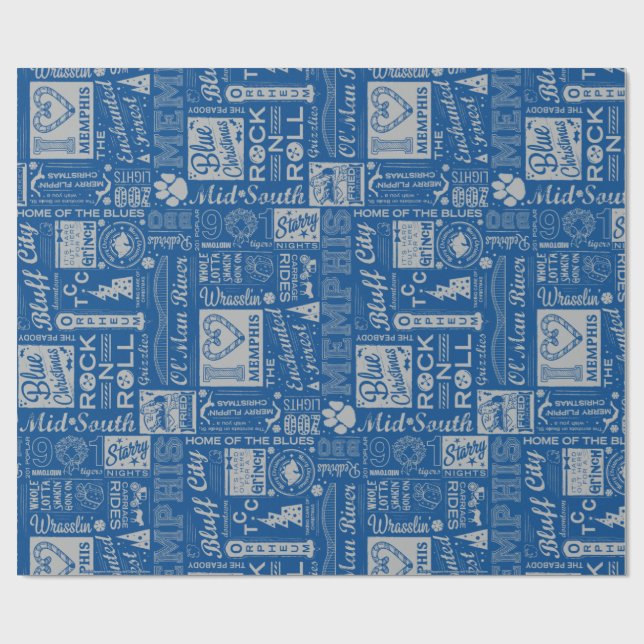Bluff City Blue Christmas Wrapping Paper (Flat)