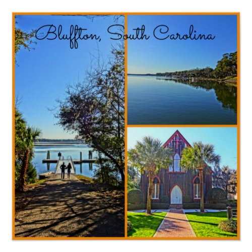 Bluffton South Carolina Lowcountry Collage Poster