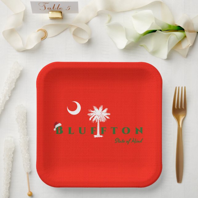 Bluffton State of Mind Christmas Holiday Red Green Paper Plates (Wedding)
